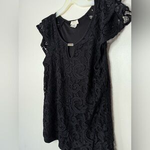 Rae Republic Black Lace Blouse Over Solid Lining Size M
